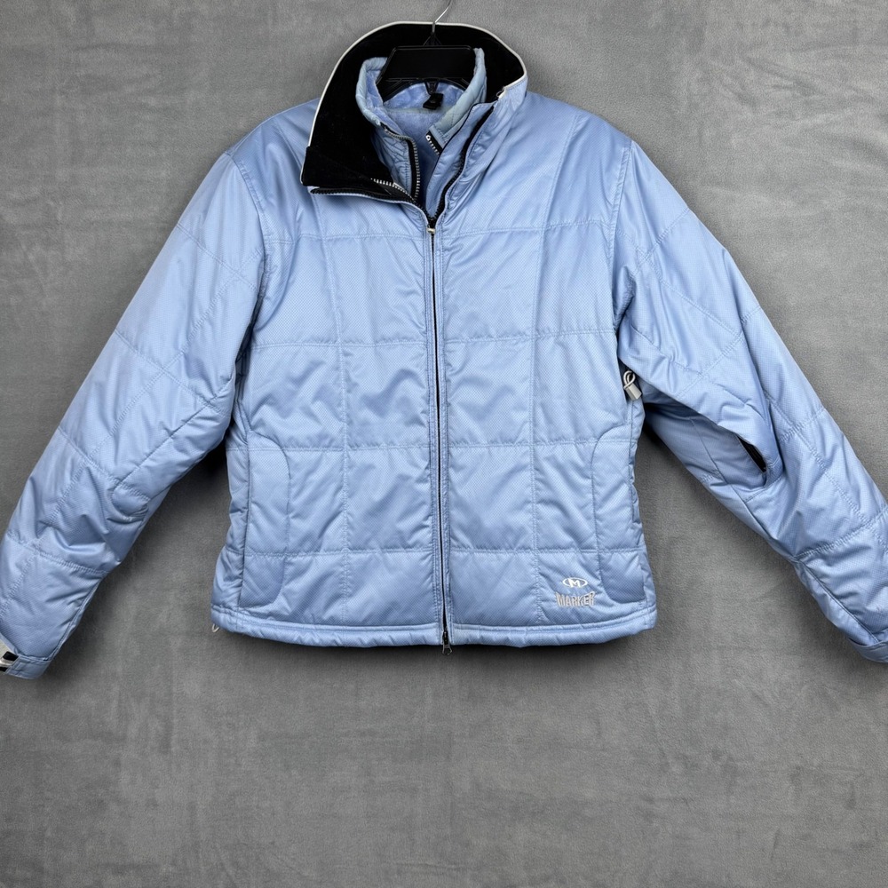 Marker Women Quilted Puffer Insulated Jacket Light Blue Full Zip 2 Piece Snow